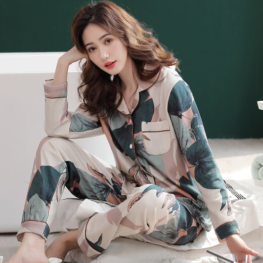 
From the heart pure cotton pajamas for women in autumn and winter long sleeves trousers for home clothes for women in women's pajamas for spring and autumn style middle-aged and elderly mothers set J 9906 L women [height 160-165 weight 100-120Jin [Jin equals 0.5 kg]]