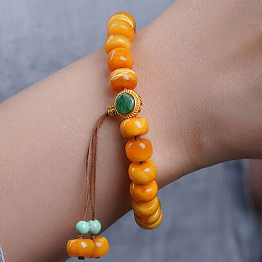 Longyin beeswax bracelet amber bracelet for women and men single circle with turquoise jade southern red birthday gift MZ about 10mm