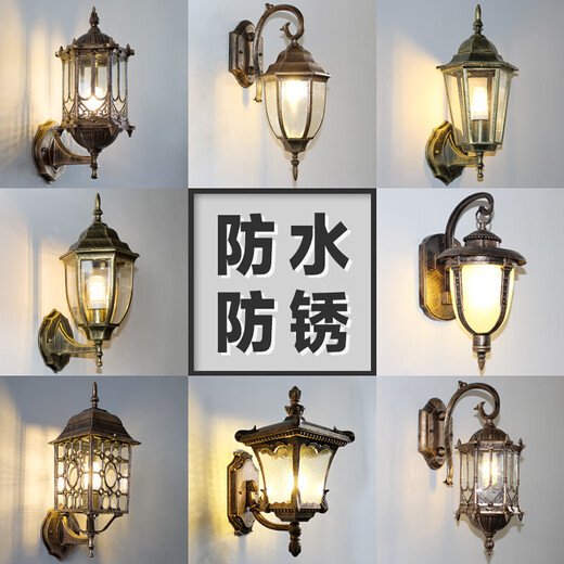 Außenwandleuchte, wasserdicht, europäische Retro-Balkon-Gartenlampe, amerikanische Gangtreppe, pastorale LED-Wandleuchte für den Außenbereich, sandschwarz, kleine gebogene Wandleuchte