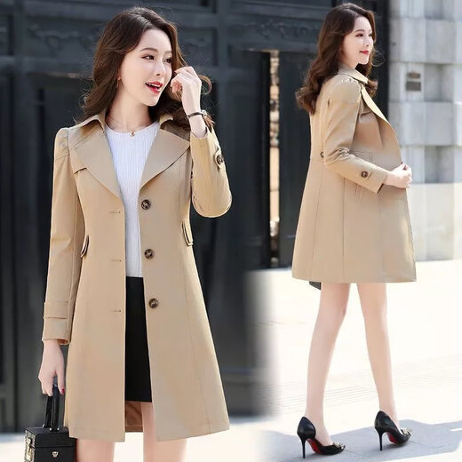 Klatsch des verlorenen Sohnes [leichter Luxus] Trench Coat-Jacke für Frauen mit mittlerer Länge in der Mitte der Länge und Herbst 2023 Herbst Kleidung neue kleine Person mit High-End-Temperament 689 Khaki XL [Vorgeschlagen 115-125 Jin [Jin gleich 0,5 kg]]]