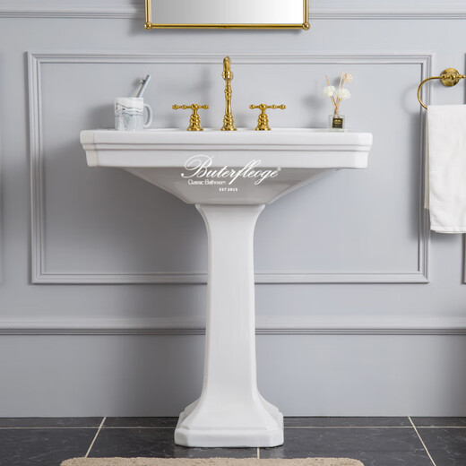 Jintao Die Tao Classic Simple Large Column Washbasin American Retro Ceramic Washbasin Floor-standing Bathroom Set DT-1315-3 Chrome-plated 83H01 Three-hole Set 770