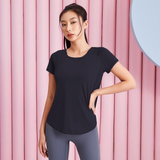 Fanstick Women's Summer Loose Breathable Running Training Yoga Wear Pilates Sports Top Black FBF201349 S