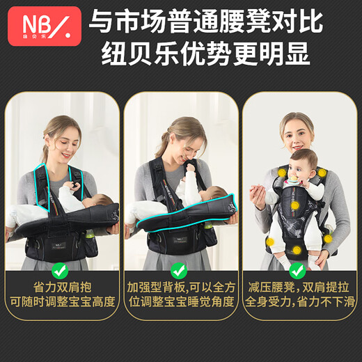 纽贝乐（NewBealer）婴儿背带腰凳双肩横抱式抱娃神器新生儿摇篮宝宝多功能前抱式抱带 西西里蓝：双肩横抱，新生儿摇篮