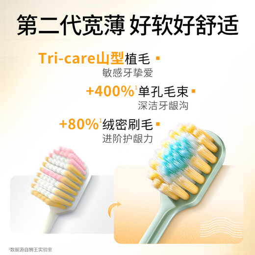 狮王（Lion）细齿洁宽薄椰护龈牙刷2支装软毛缓解敏感呵护牙龈孔宽头成年人