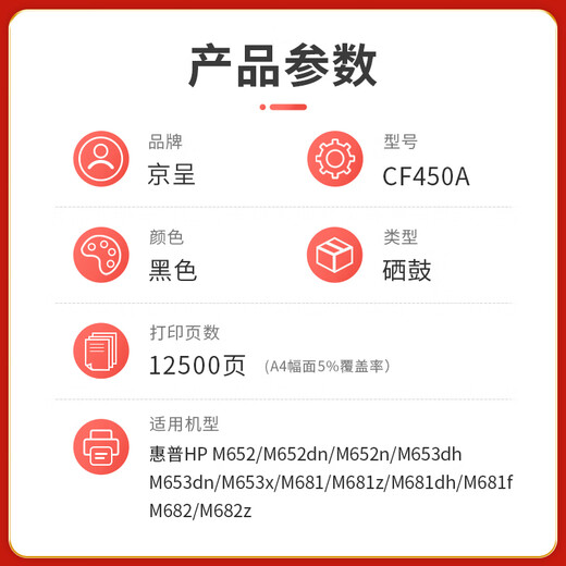 Jingcheng Plus Version M652DN Toner Patrone für HP CF450A Tintenpatronen HP655A M653DN M681DN M682Z Pulver Patrone CF450A Schwarze Tonerpatrone mit Chip [12500 Seiten]