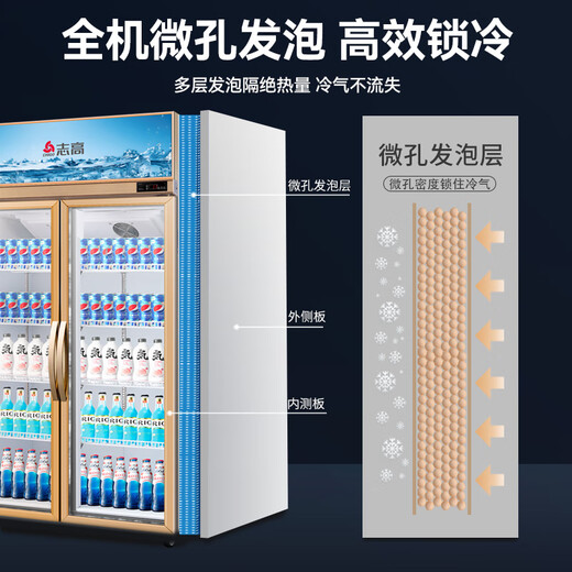志高（CHIGO）展示柜冷藏保鲜柜酒水饮料柜双开门大容量透明冷藏柜超市酒吧KTV便利店商用展示柜 小双门698L下机丨风直冷丨白色