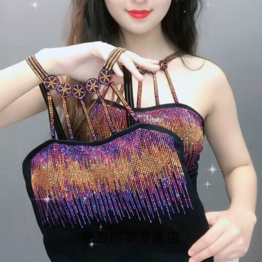 掉带背心新款女美背吊带欧洲站2020春夏季新款韩版时尚洋气背心烫钻美背吊带打底女潮a 838蓝白钻（常规无 绒） 小码 (80-120斤)