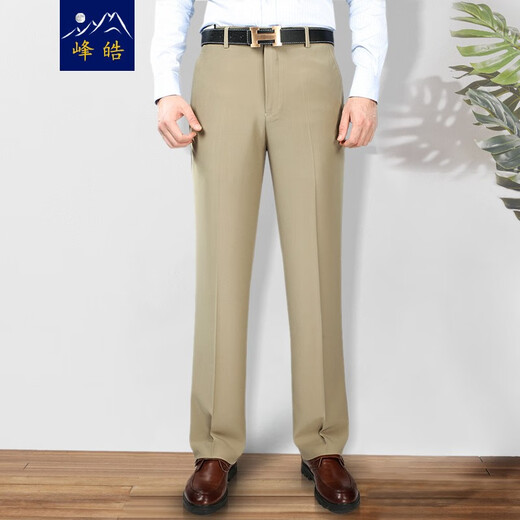 Feng Hao 2020 Pantalones delgados de verano Men Pantalones de traje suelto recto Pantalones de vía alta de mediana edad No Pantalones no planchados Men 826# Tamaño de gris de arroz 32/(2 pies 5 Circunferencia de cintura)