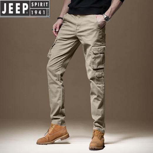 JEEP SPIRIT overalls men's 2025 new slim fit casual pants men's multi-pocket special training pants Korean style trendy paratrooper pants overalls quality 680 black 32 (waist 2 feet 5)