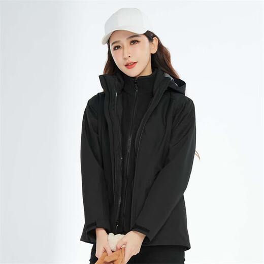 Simboo Drei-in-Eins-Jacke für Männer und Frauen im Freien im Freien neue kaltdichte winddichtes Bergsteigeranzug Herbst und Winter plus samtige verdickte Jacke 12805 Schwarz-Frauen