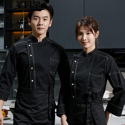 Saint Damme catering chef work clothes men's high-end hotel baking Western restaurant kitchen high-end solid color chef clothes summer long-sleeved short-sleeved suit custom-made women's light gray single top 4XL