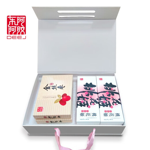 Dong'e Ejiao Peach Blossomsia Instant Donkey Hide Gelatin Cail Cream Bocadillos Diarios Bolsa de regalo Caja de regalo de artículos de Año Nuevo (75 g *2 cajas + 100 g de citas *2 cajas)