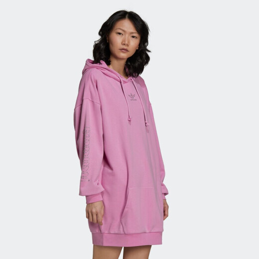 阿迪达斯（adidas）女装 2025春季新款运动服跑步训练中长款卫衣连帽保暖休闲套头衫 HF9207粉色/三叶草 S