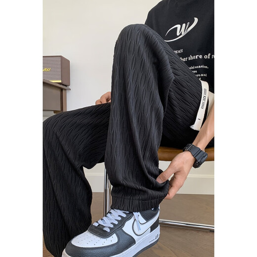 至唯垂感冰丝裤子男夏季薄款潮牌大码男士宽松直筒阔腿春秋款休闲长裤 薄荷绿 XL【推荐130-150斤】