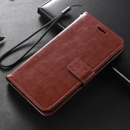 阿峻科科荣耀x60手机壳翻盖式皮套BRC一AN00硅胶保护套Honor X60外壳全包防摔防爆软边钱包插卡磁扣带手绳 棕色@皮套+全屏钢化膜+挂绳 荣耀X60