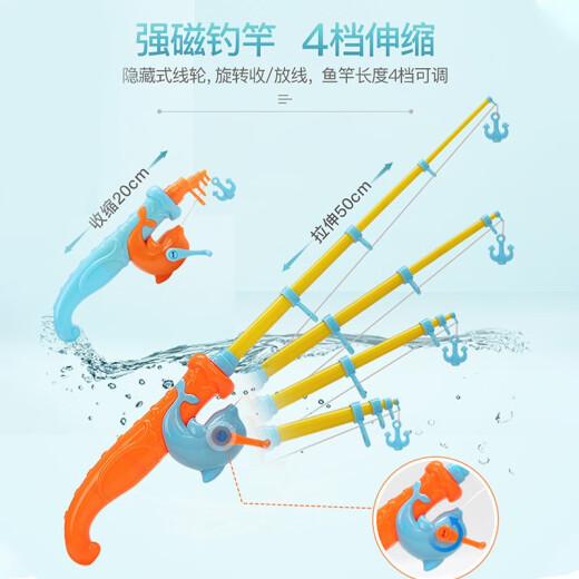 Xuyang children's fishing toys magnetic induction three-dimensional light-emitting fish dolphin rod large inflatable fish pond children's fishing set upgraded 60cm double-layer round pool set