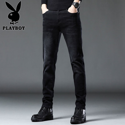Playboy (playboy) Black Jeans Men's Summer New Trendy Casual Korean Style Slim Feet pantalons Stretch Business Pantals Black X-1157HH1048 30