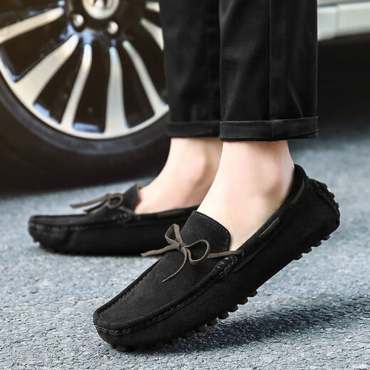 Leili Caesar Spring and Autumn New Beanie Shoes Men's Casual Leather Shoes Men's Korean Style All-match Lazy Leather Shoes Dark Brown 677 41