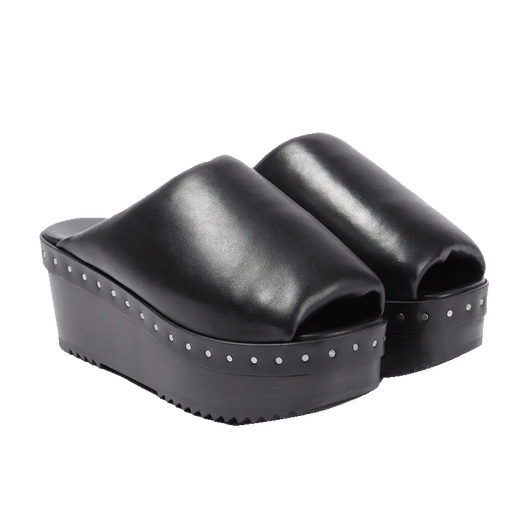 RICK OWENS New Year's Gift Women's Padded Leather Platform Sandals P00751496 Black 37 CN 37