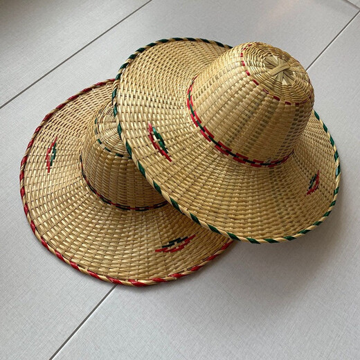途尊（kingtrip） 手工竹编越南帽舞蹈表演道具收藏装饰斗笠帽男士户外大檐遮阳帽 （绿）红边随机发一【防风绳】 直径42CM 左右
