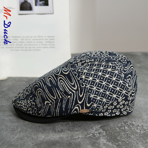 Mr Duck High-End-Baseball-Mütze, modische altmodische Leinen Duckbill Cap, handgefertigter altmodischer Hut, Nationalstil-Hut, gefärbte Blue Presbyterian XL (61-62 cm)