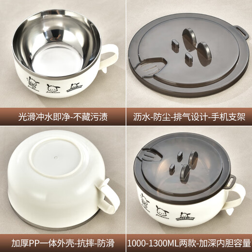 Iron Helper Stainless Steel Instant Noodle Bowl with Lid for Student Dormitory Instant Noodles for Office Workers Insulated Lunch Box for Canteen Large 1000ML Bowl + Lid with Sticker Stainless Steel Instant Noodle Bowl