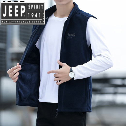 JEEP SPIRIT吉普精神抓绒背心马甲男秋冬加绒加厚保暖马夹休闲立领大码外套男 军绿 3XL