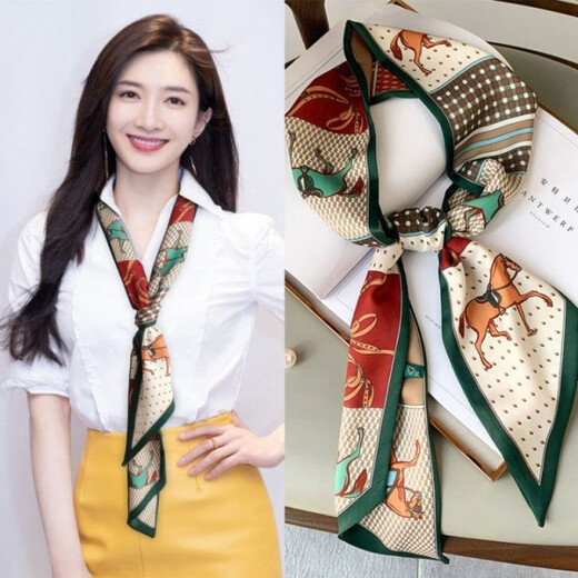 玳琪 韩国气质长条丝巾女春夏时尚新款百搭发带领巾洋气飘带细窄小围巾 13.5*150D字母绿色