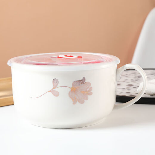 Pick up cat bowl with handle, instant noodle bowl, ceramic bowl with lid, handle, cute Chinese tableware, lunch box cup, convenient for student dormitory, Heng’s love number can make regular instant noodles