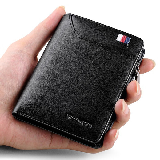 Emperador Paul Wallet Capa de cuero corta para hombres Capa de cuero Vacada Tarjeta vertical Bolsa con cremallera Licencia de conducir Licencia de conducir billetera Black