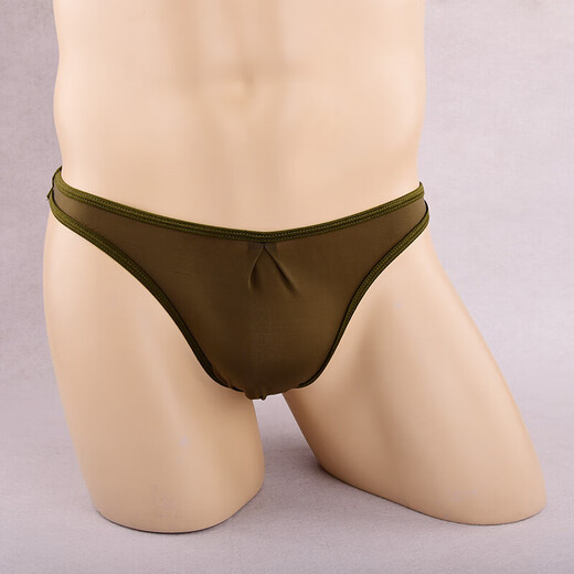 Men's ice silk underwear sexy transparent thong men's low-waist briefs men's U-convex breathable sexy underwear red one size