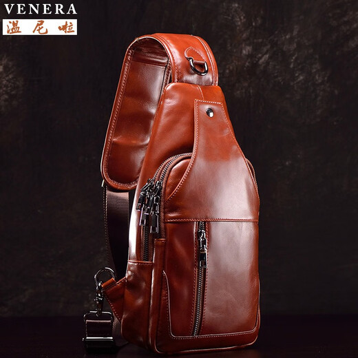 Vinnie bag genuine leather men's bag cowhide chest bag sports bag retro shoulder bag men's bag casual crossbody bag light brown