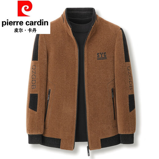 Pierre Cardin High-end Light Luxury Wool Jacket Men's Short Stand-up Collar Wool Jacket 2025 Winter Cotton Thickened Warm Coat Caramel 2207 180/XL Recommendation 140-155Jin Jin equals 0.5 kg Wear
