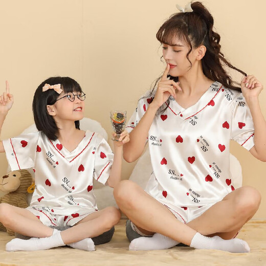 
Brangdy mother and daughter parent-child pajamas emulated silk short sleeve 2024 summer thin air conditioning suit children girl big children ice silk 1007 100 girls 1105-115CM38Jin [Jin equals 0.5 kg]