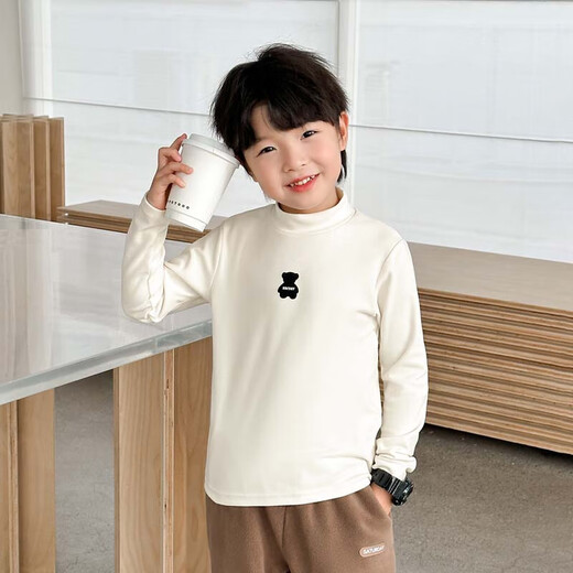 Zuoxi boys' bottoming shirt T-shirt 2025 winter children's half turtleneck casual inner wear boys' top trendy off-white 150