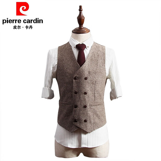 皮尔卡丹复古西装马甲男背心谢尔比马夹民国新伴郎服结婚礼服兄弟洋装英伦 咖啡色 S 46