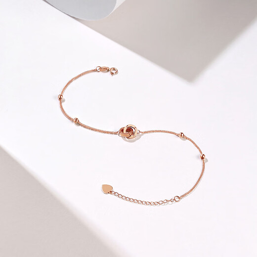 Saturday Fortune (ZLF) 18K gold bracelet interlocking series rose gold simple double ring color gold bracelet T yellow-16cm + tail chain 3cm (0.9-1.2g)