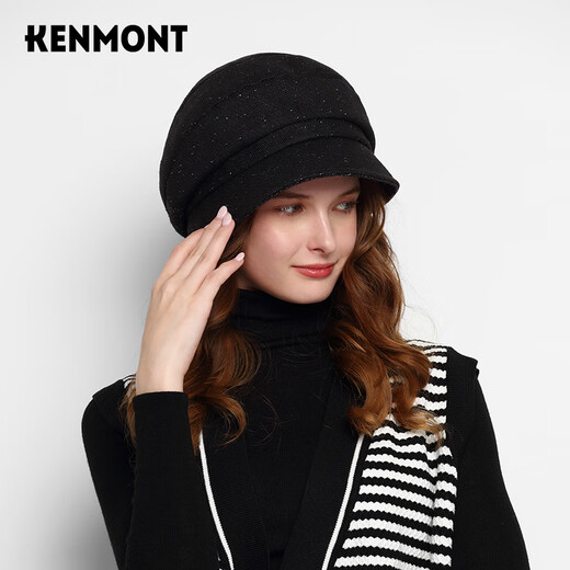 Kenmont sheep wool beret women's autumn and winter fashion sequined versatile painter's hat with small velvet to keep warm km-5230