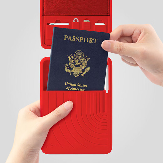 Bone Travel Passport Clip Echtes Lederstudium im Ausland Passwort Aufbewahrungsbeutel Nacken Lanyard mit Anti-Diebstahl-Flugticket Jacke Hängepassclip [chinesisches rot] echtes Leder