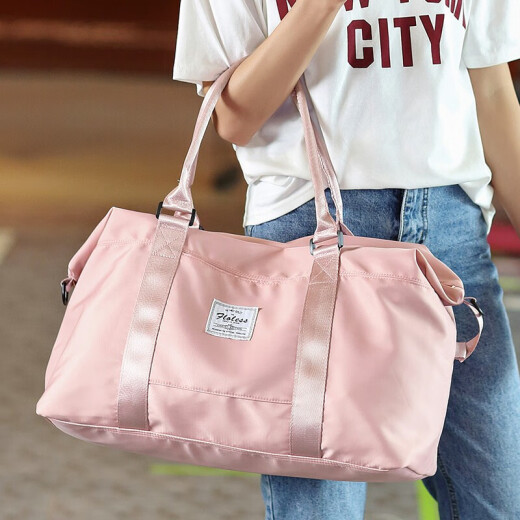 Qingqi travel bag women's portable large-capacity luggage bag folding travel bag casual sports bag fitness bag 4093 pink small strapless