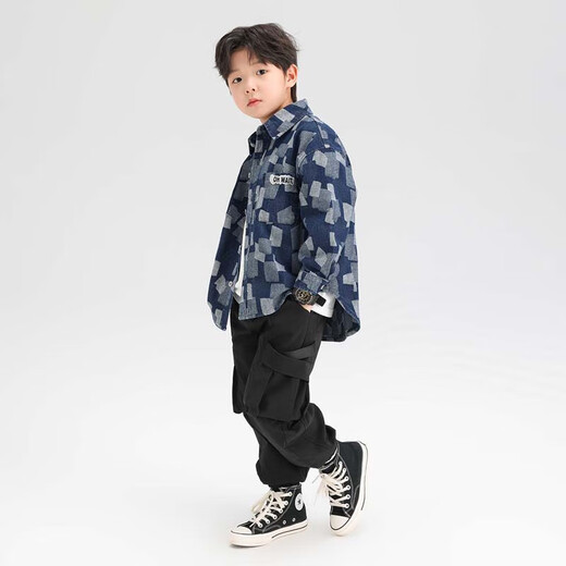 左西男童牛仔衬衫外套薄2025新款儿童春秋装上衣男孩衣服 牛仔色 140