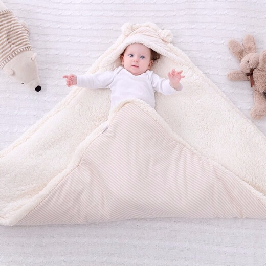 Qi Le Rongrong baby blanket newborn autumn and winter thickened blanket male and female baby anti-jump swaddle newborn supplies warm plus blanket pure cotton delivery room wrap outing small quilt khaki 100*100cm