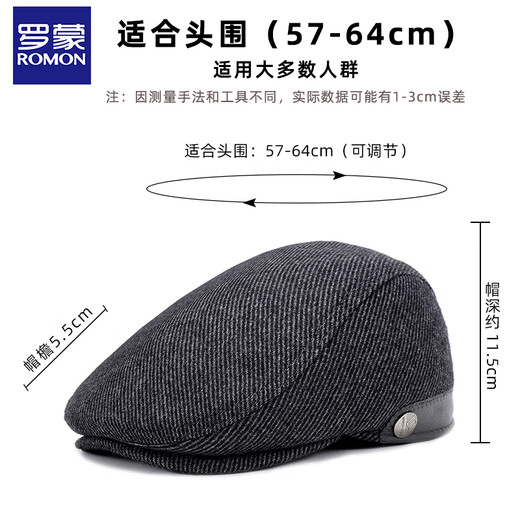Romon wool hat men's autumn and winter ear protection duck bill forward hat for dad and elders large size windproof and cold protection thickening