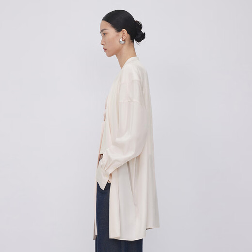 LESS【精工系列】春秋设计感衬衫女桑蚕丝长款衬衣外套2N7210920 687/淡粉 XS