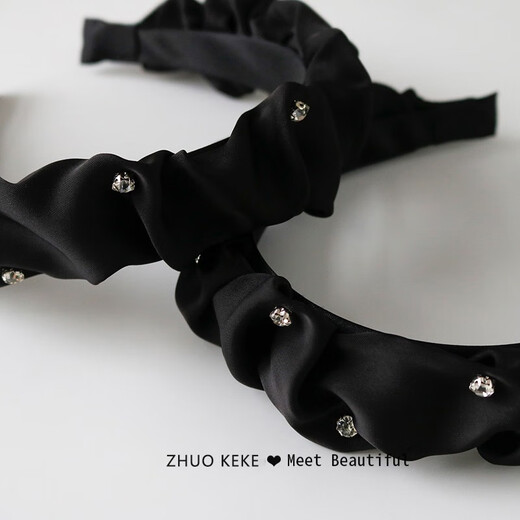 Zhuo Keke black headband pleated high skull sparkling diamond French Zhao Lusi same style hair bundle retro face wash headband internet celebrity hairpin black rhinestone pleated headband