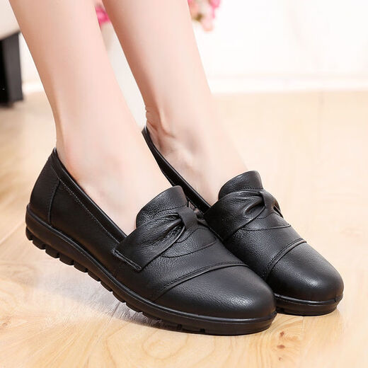 CARTELO large size mother shoes 42 women's shoes soft sole spring and autumn middle-aged and elderly leather shoes women 41 genuine leather flat sole non-slip single shoes 44 autumn black cowhide 6187 38 standard size