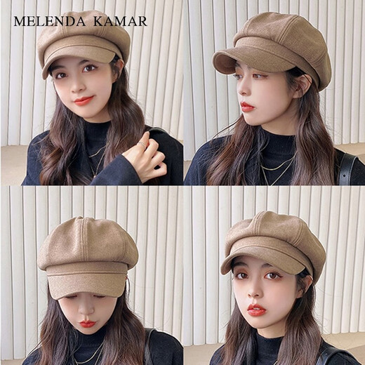 MELENDA KAMAR beret women's autumn and winter Korean painter's hat warm duck bill octagonal hat birthday gift for girl girlfriend black