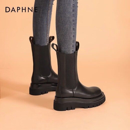 Daphne Boots Martin Boots for Women Plus Fleece 2024 Botas de chimenea de otoño e invierno para mujeres Botas Británicas de Mid Tube Chelsea Women's Black (altura del tacón de metro medio) 38
