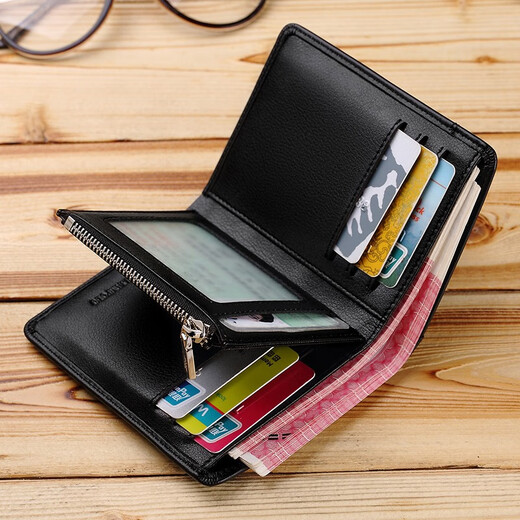 Emperador Paul Wallet Capa de cuero corta para hombres Capa de cuero Vacada Tarjeta vertical Bolsa con cremallera Licencia de conducir Licencia de conducir billetera Black