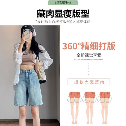 Ruxuan Fünf-Punkte-Jeans für Frauen im Sommer, dünne hohe Taille locker und schlampig mit breitem Bein 5-Punkte-5-Punkte-Hose A-Line Breeze Hosen Blau 6212 Stil 32 (empfohlen 145-160 Jin [Jin gleich 0,5 kg]))